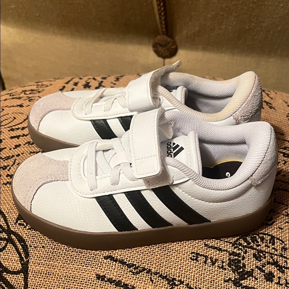 Adidas Kids White and Black Velcro Sneakers
